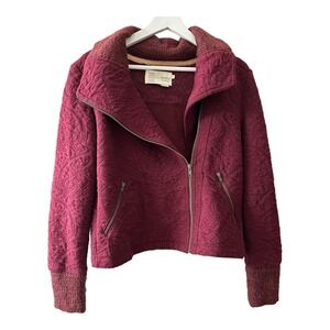 Saturday Sunday Anthropologie Zip Moto Jacket‎ Loren Jacquard Burgundy Small